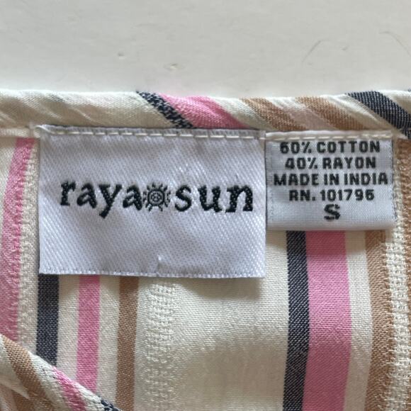 Raya Sun Striped Embroidered Tank Womens Small Ivory Pink Boho Sleeveless Top - Picture 4 of 6